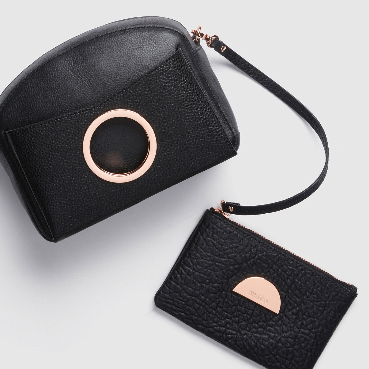 LEATHER SERENE CROSS BODY BAG - Black Rose Gold