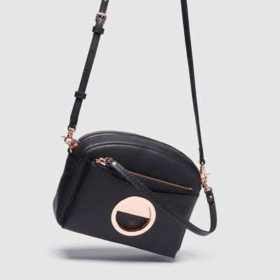 LEATHER SERENE CROSS BODY BAG - Black Rose Gold