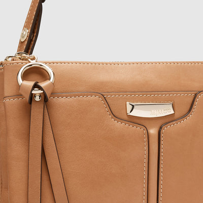 Leather Everly Cross Body Bag - Caramel
