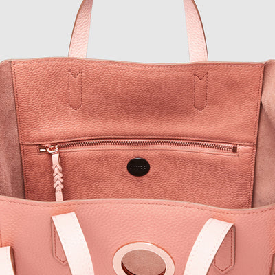 LEATHER SOLIS TOTE BAG - Peach Gin