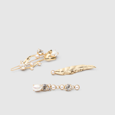 Frond Hair Clip Set - Pearl Gold