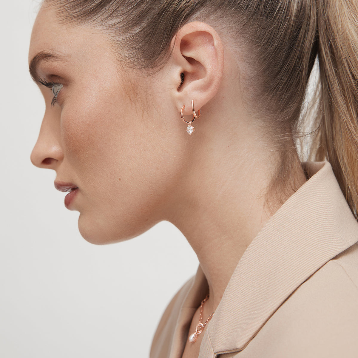 Flare Sterling Silver Single Charm Hoop Earring - Rose Gold