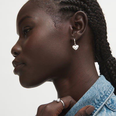 Ticker Charm Hoop Earrings - Silver