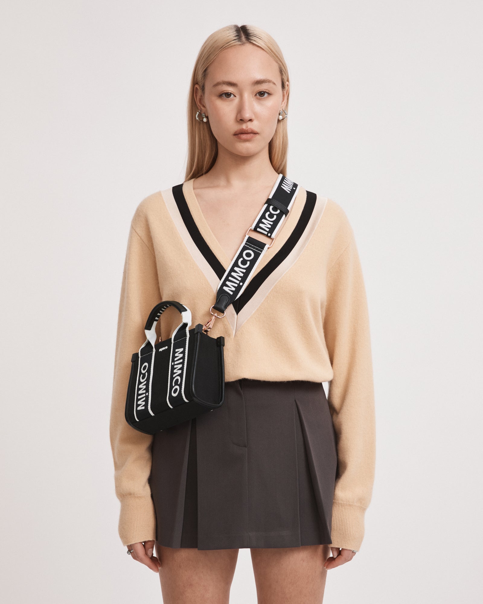 Stevie Micro Tote Crossbody Bag - Black White
