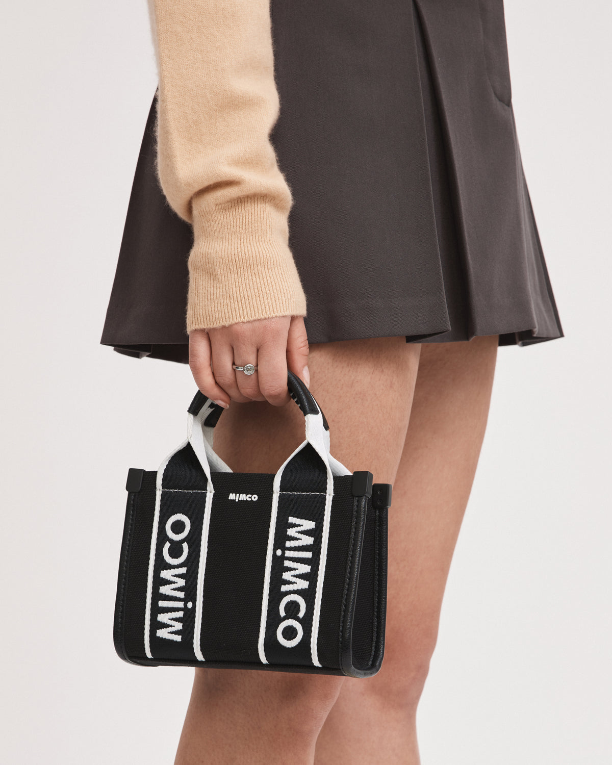 Stevie Micro Tote Crossbody Bag - Black White