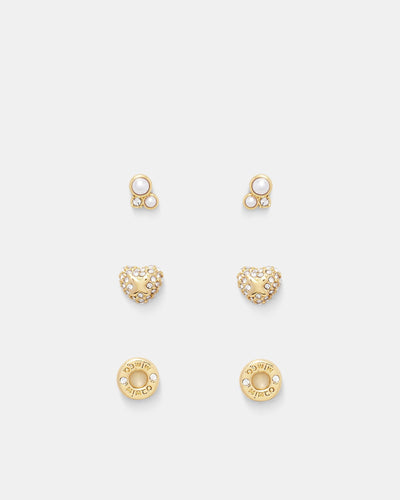 Reflective Stud Earrings Set - Gold