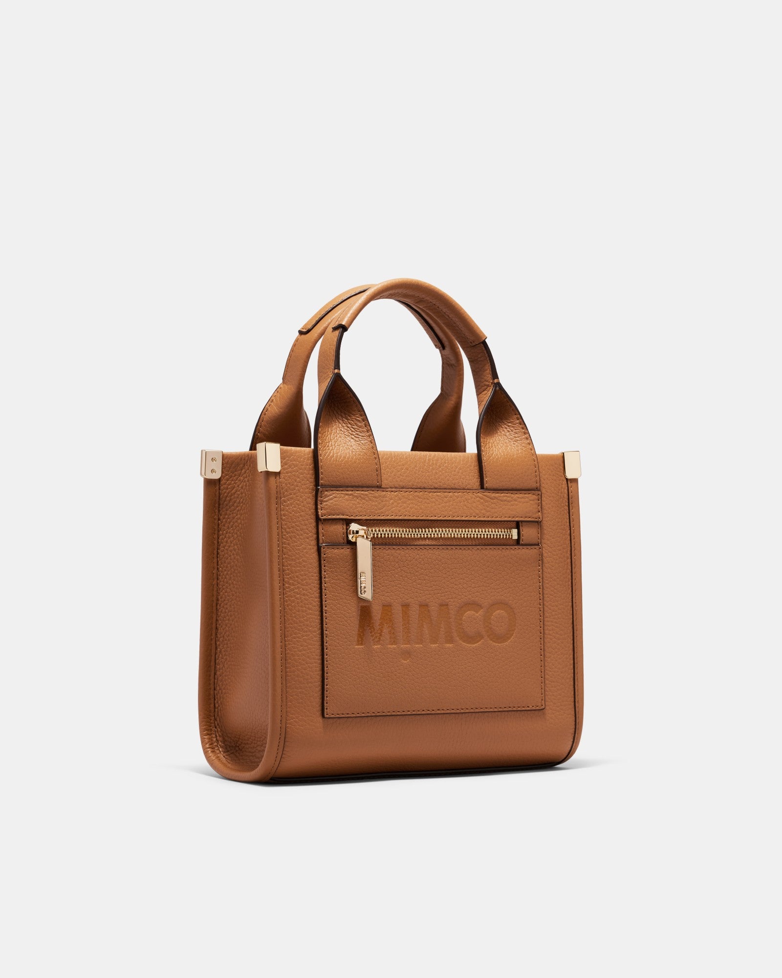 Patch Leather Mini Tote Bag - Caramel