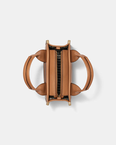 Patch Leather Mini Tote Bag - Caramel