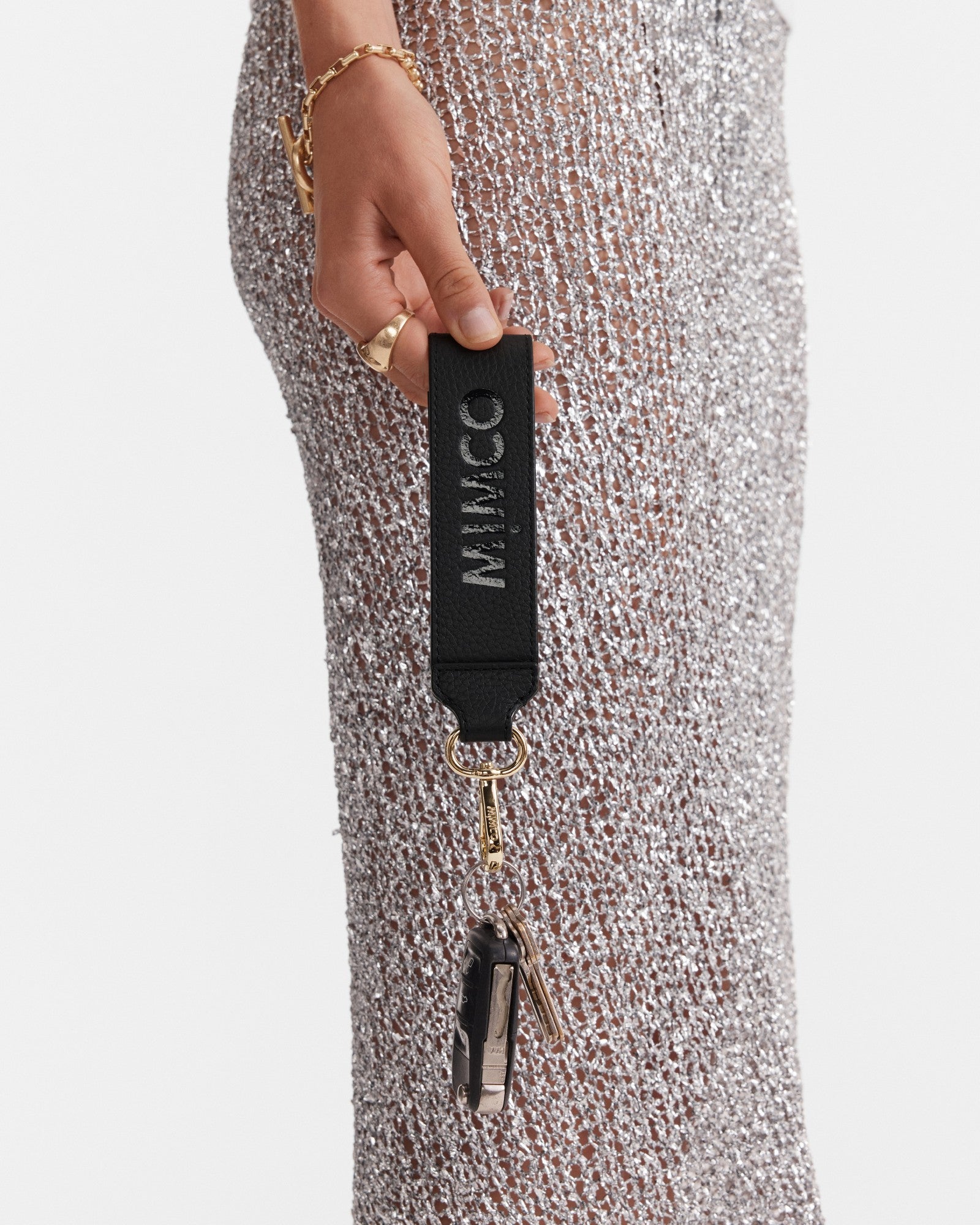 Patch Leather Keyring - Black Light Gold