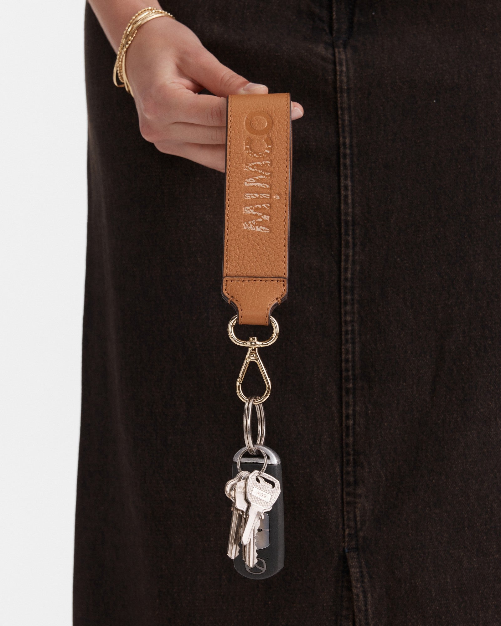 Patch Leather Keyring - Caramel