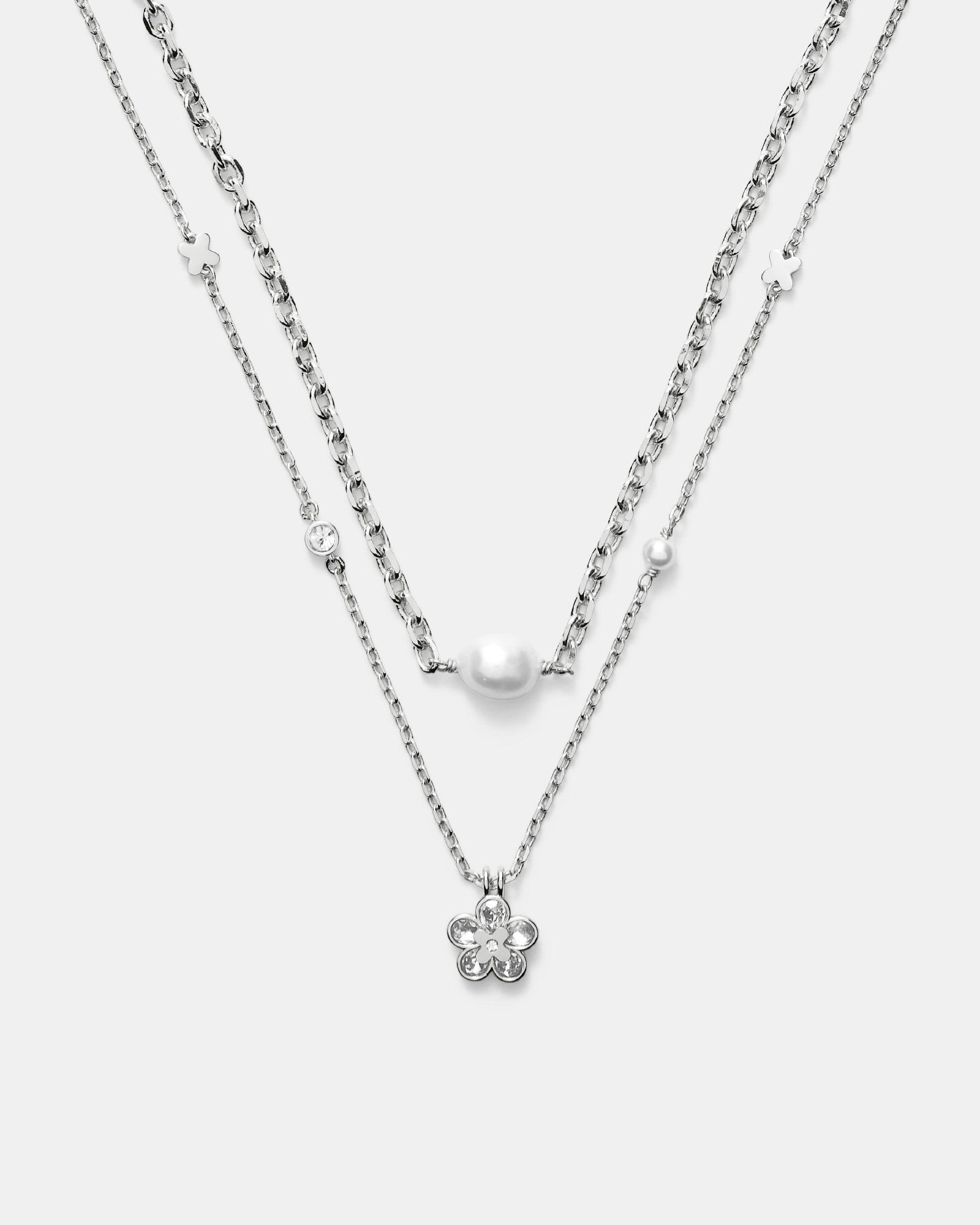 Fleur Duo Necklace - Silver