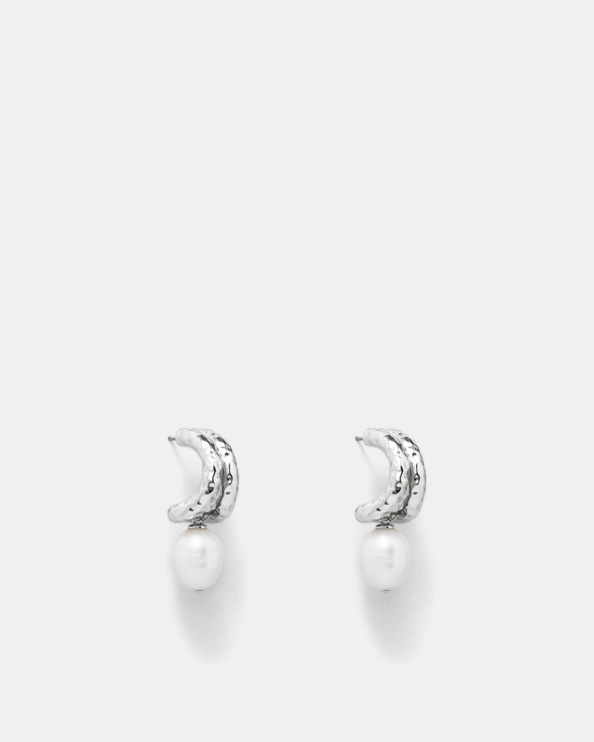 Reflective Pearl Hoop Earrings - Silver