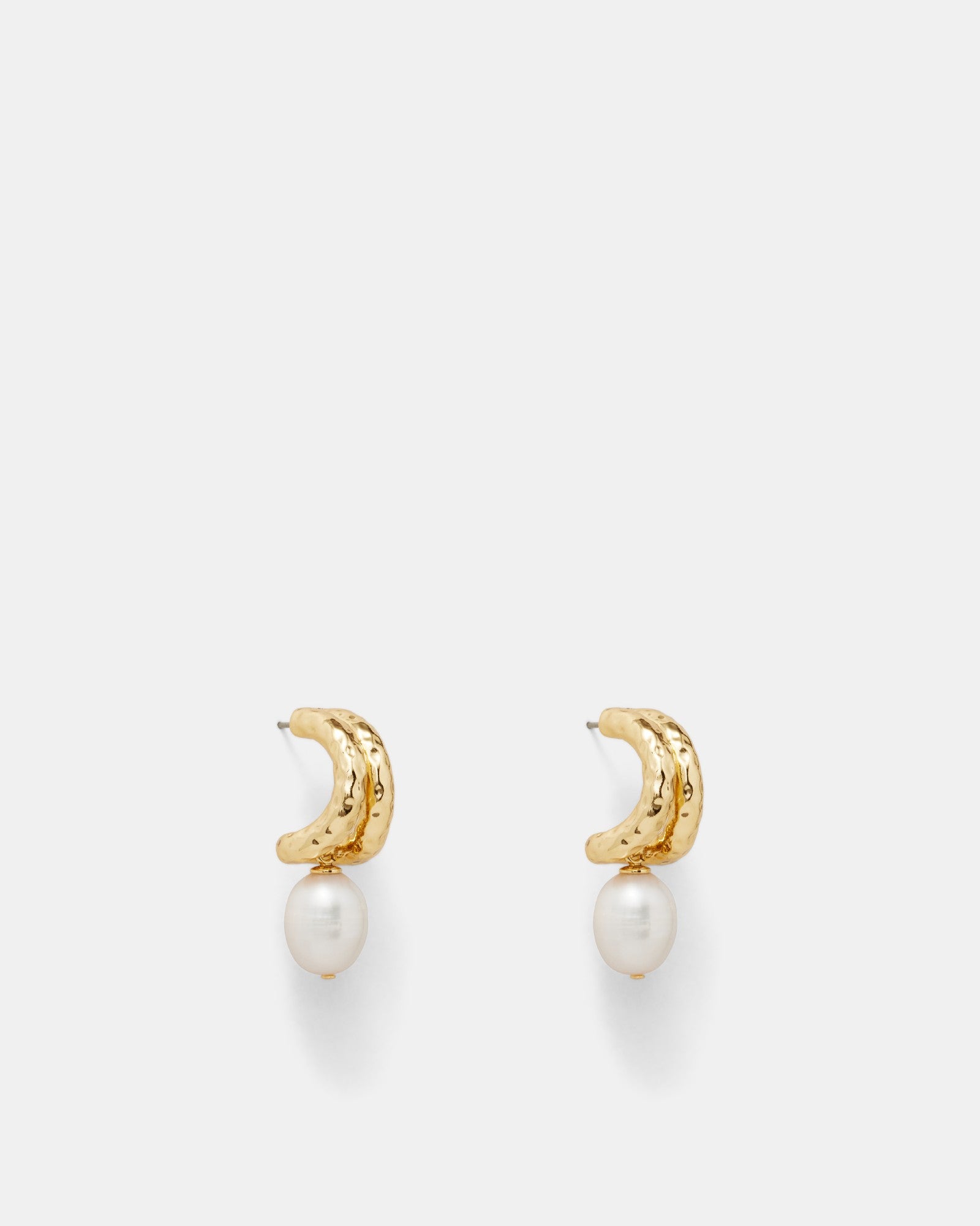 Reflective Pearl Hoop Earrings - Gold