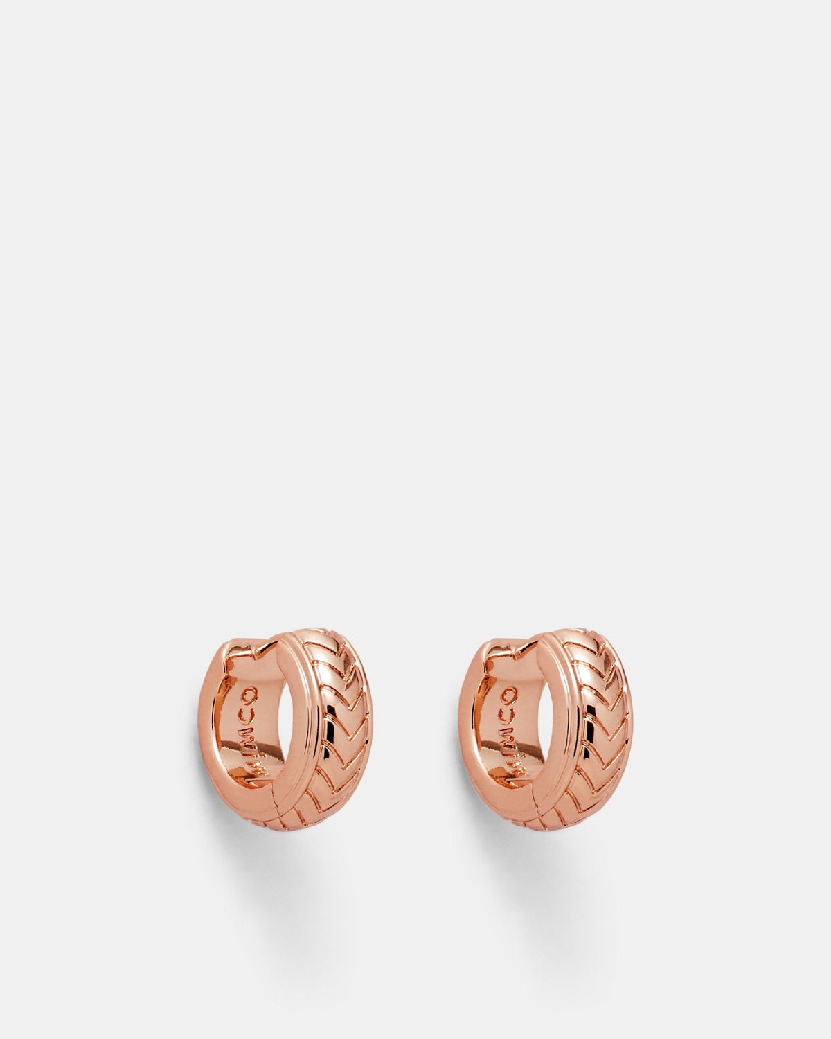Tracked Huggie Hoop Earrings - Rose Gold