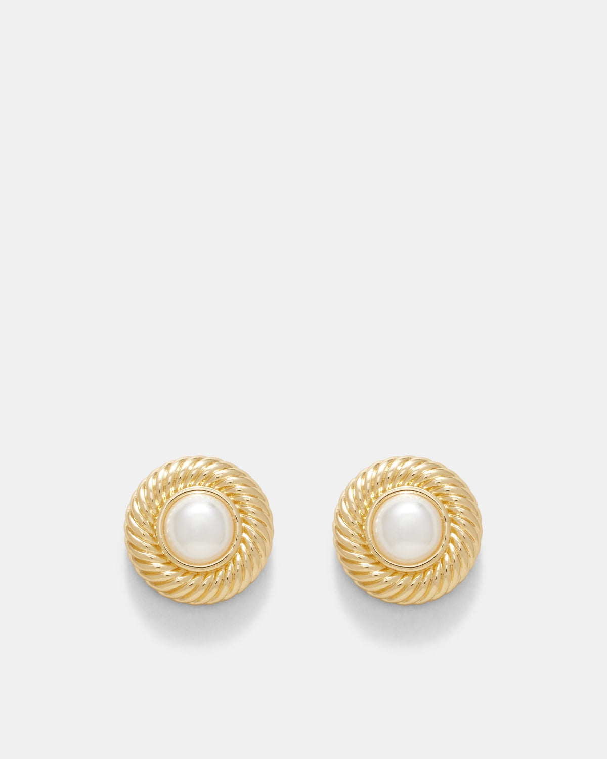 Spiralling Pearl Stud Earrings - Gold