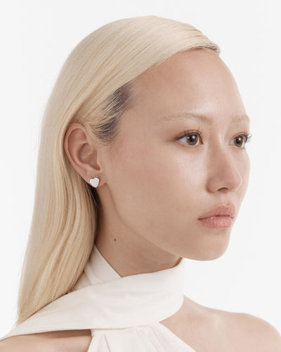Lover Heart Stud Earrings - White