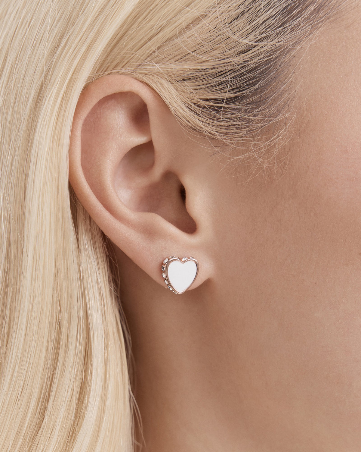 Lover Heart Stud Earrings - White
