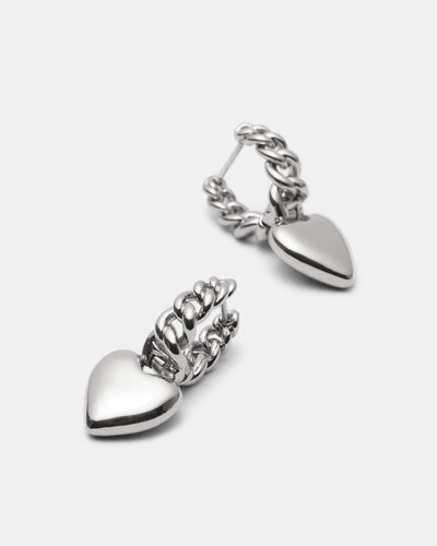 Chain Of Hearts Hoop Earrings - Silver