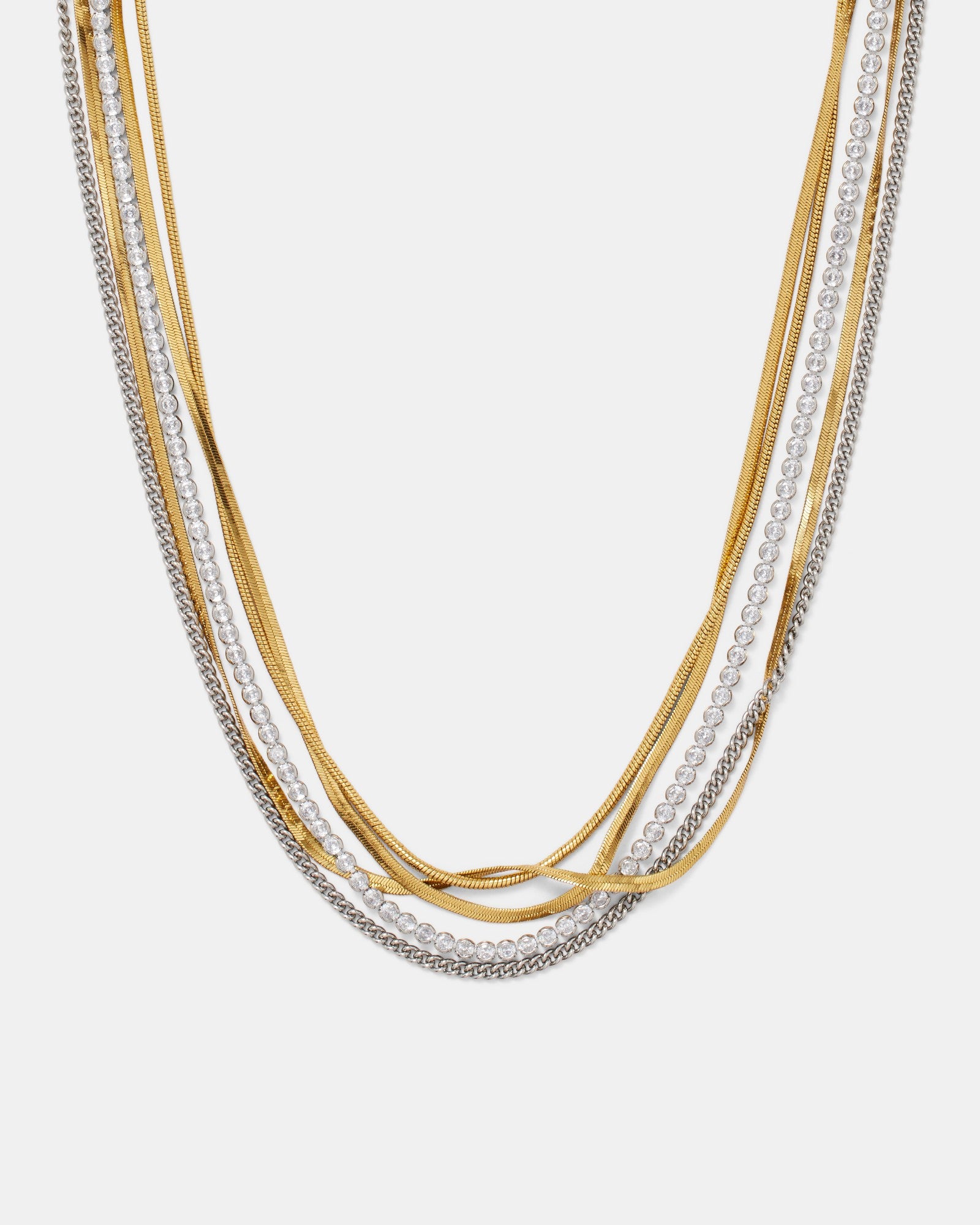 I Can Boogie Multi Chain & Crystal Necklace - Silver Gold