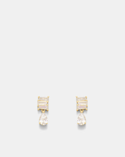 Enchantment Crystal Drop Stud Earrings - Gold