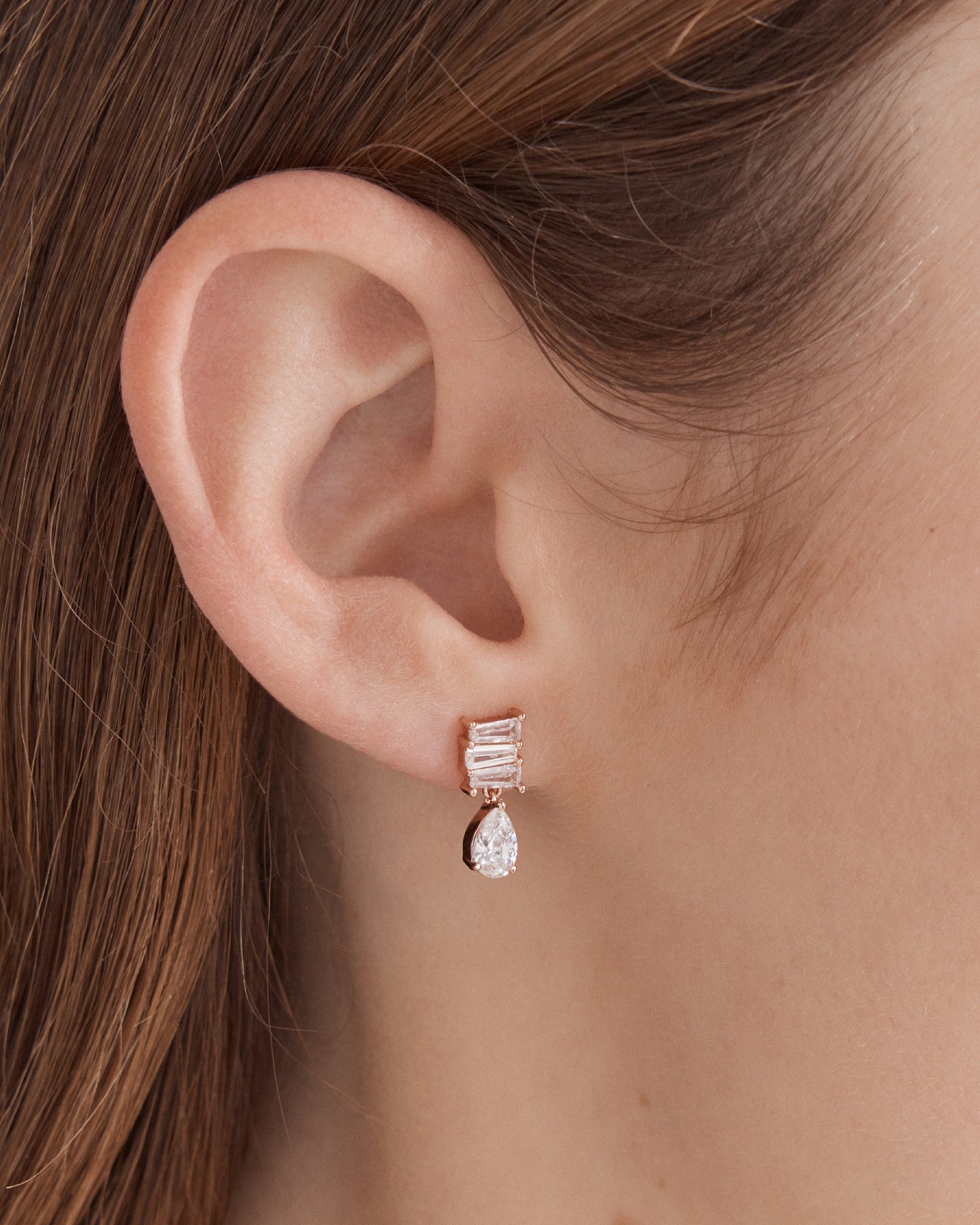 Enchantment Crystal Drop Stud Earrings - Rose Gold