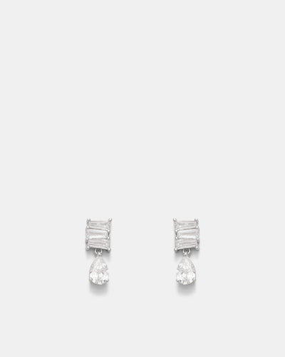 Enchantment Crystal Drop Stud Earrings - Silver