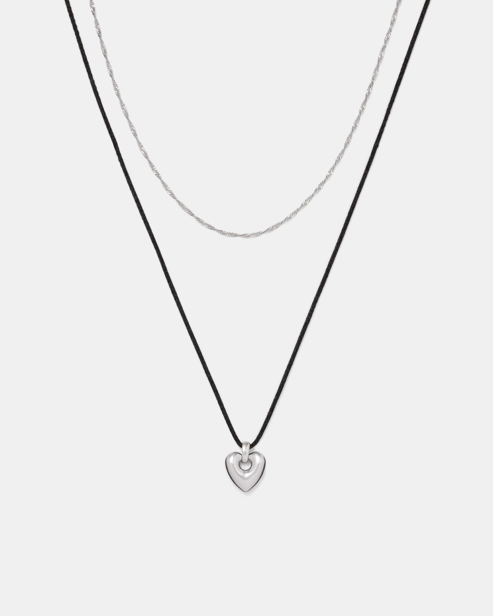 Freehearted Cord Necklace Set - Silver