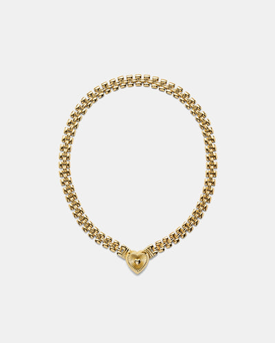 Los Angeles Heart Chain Choker Necklace - Vintage Gold