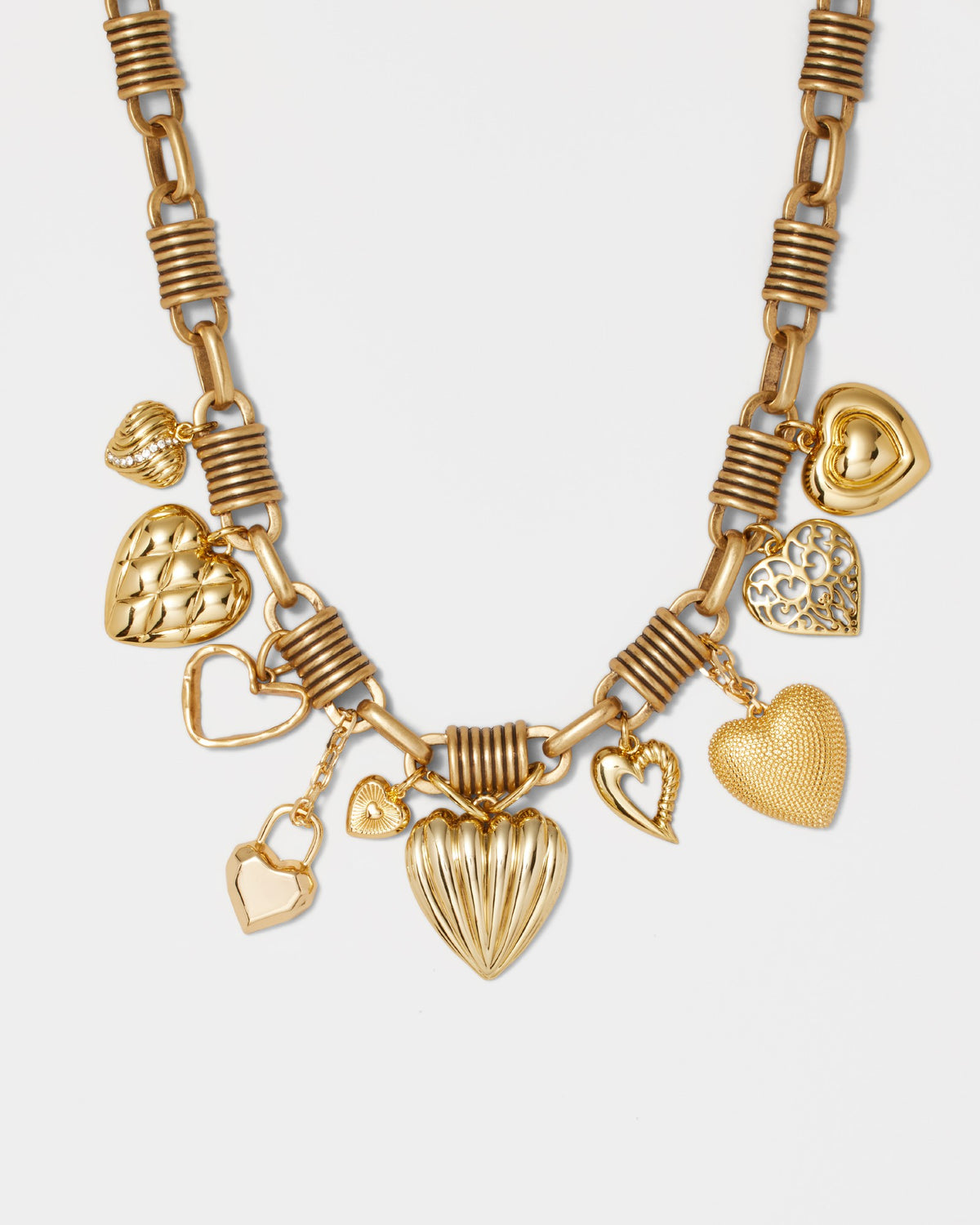 Paris Heart Charm Statement Necklace - Vintage Gold