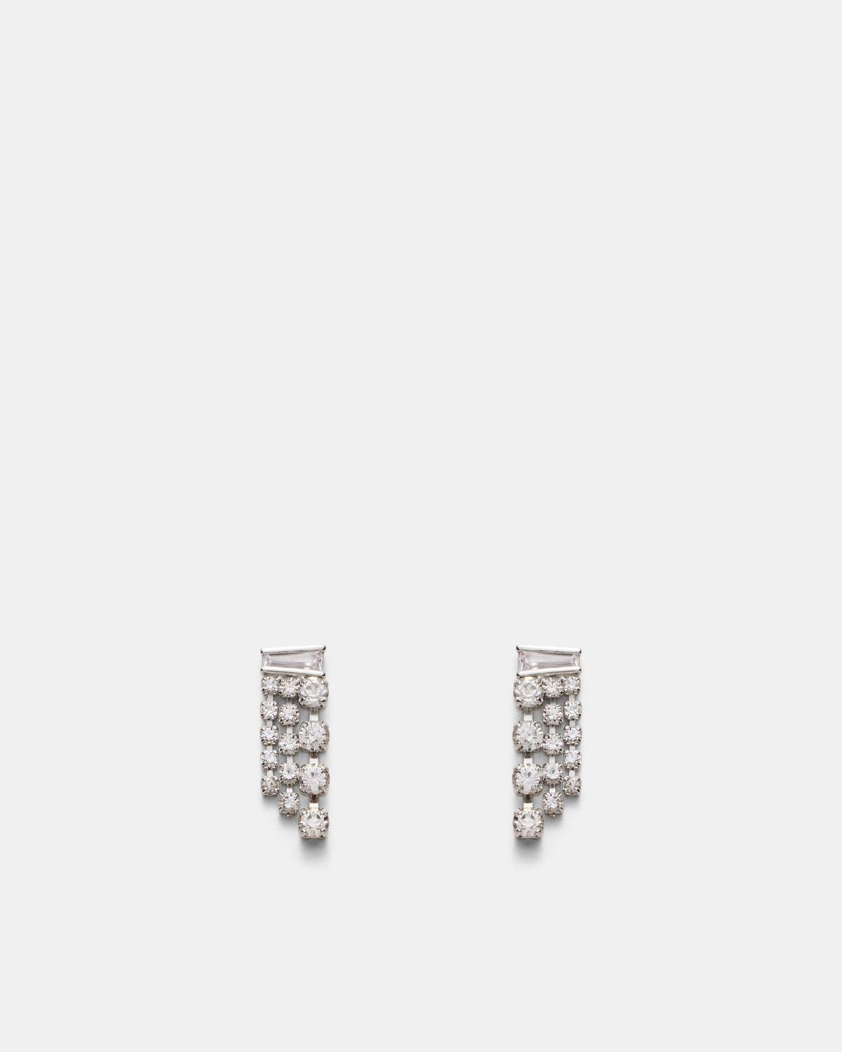 Crystalline Mini Fringe Stud Earrings - Silver
