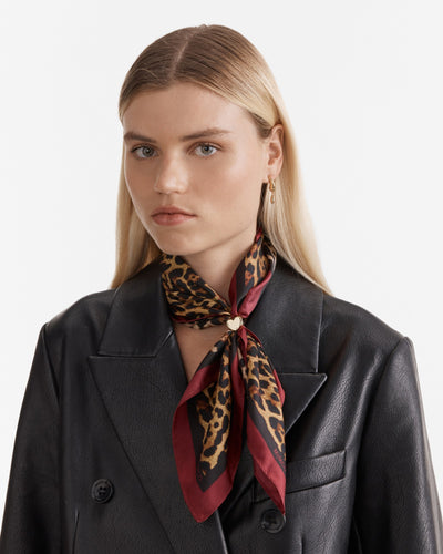 Leopard Square Scarf - Claret