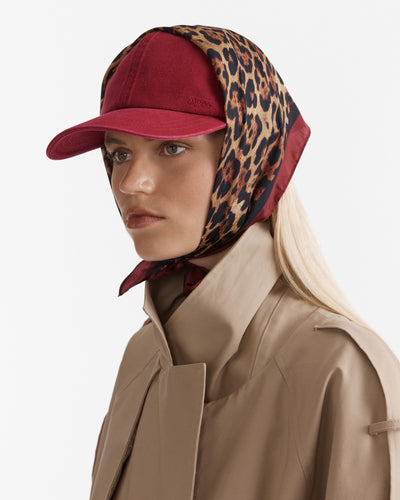 Leopard Square Scarf - Claret