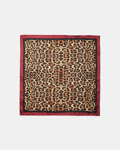 Leopard Square Scarf - Claret