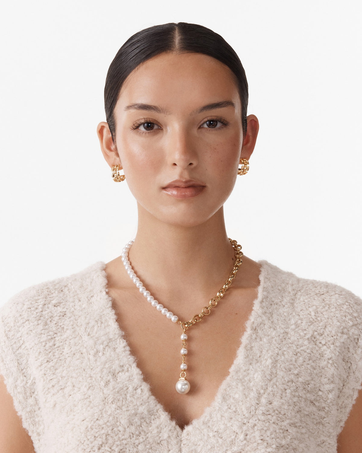 Demeanour Pearl Lariat Necklace - Pearl