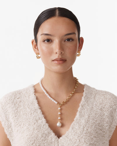 Demeanour Pearl Lariat Necklace - Pearl