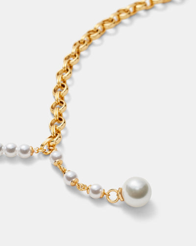 Demeanour Pearl Lariat Necklace - Pearl