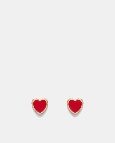 Lover Heart Stud Earrings - Red
