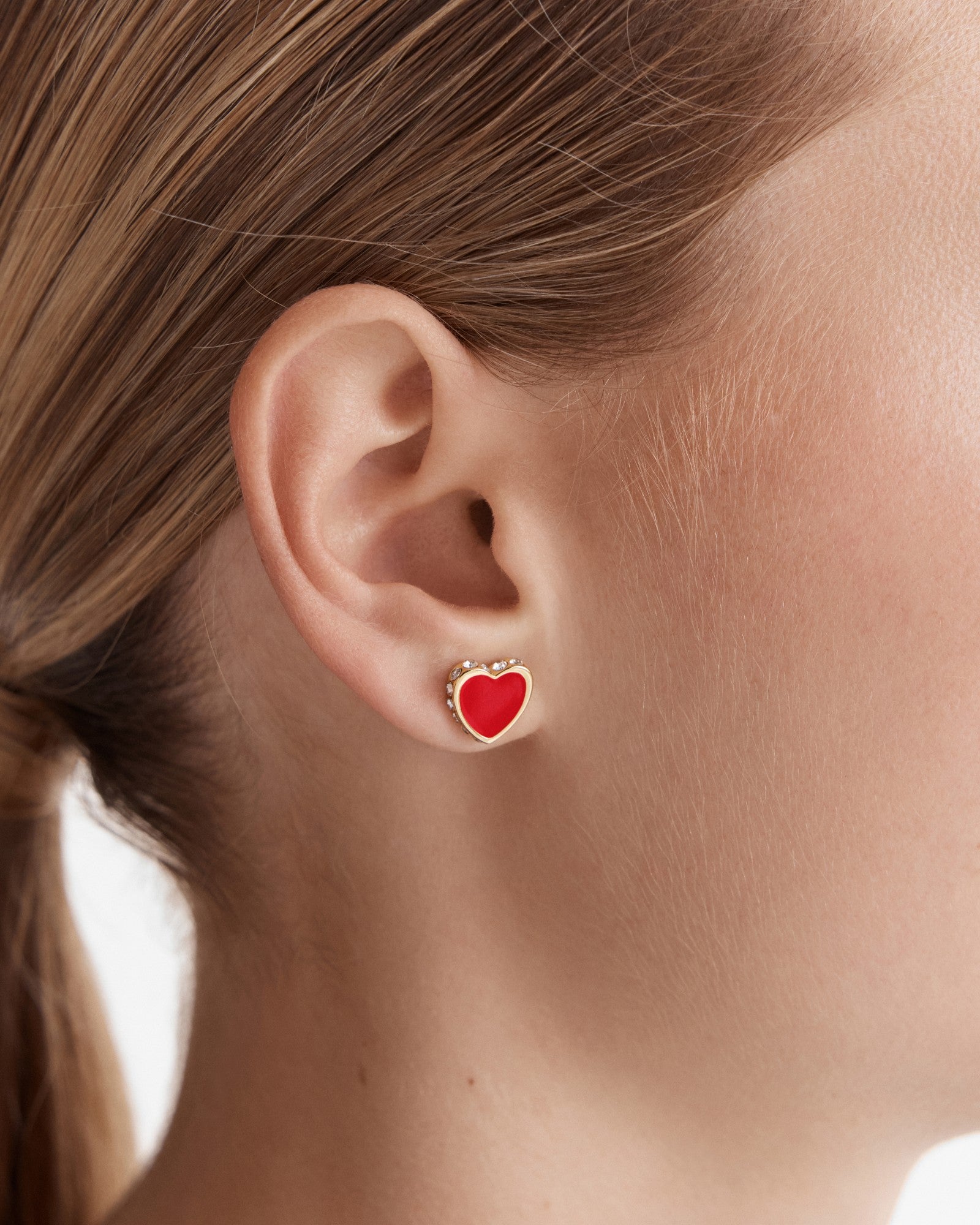 Lover Heart Stud Earrings - Red