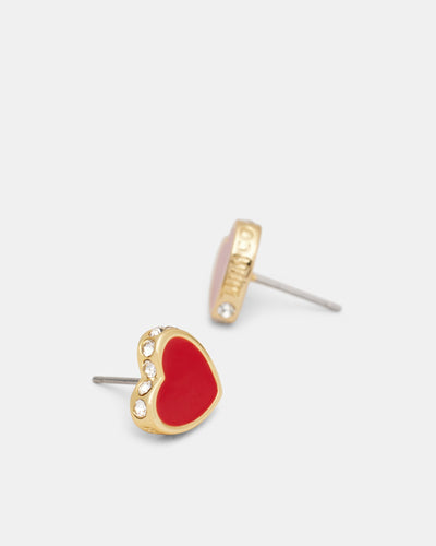 Lover Heart Stud Earrings - Red