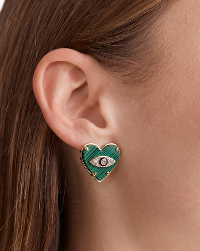 Emotional Heart Stud Earrings - Malachite