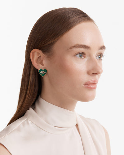 Emotional Heart Stud Earrings - Malachite