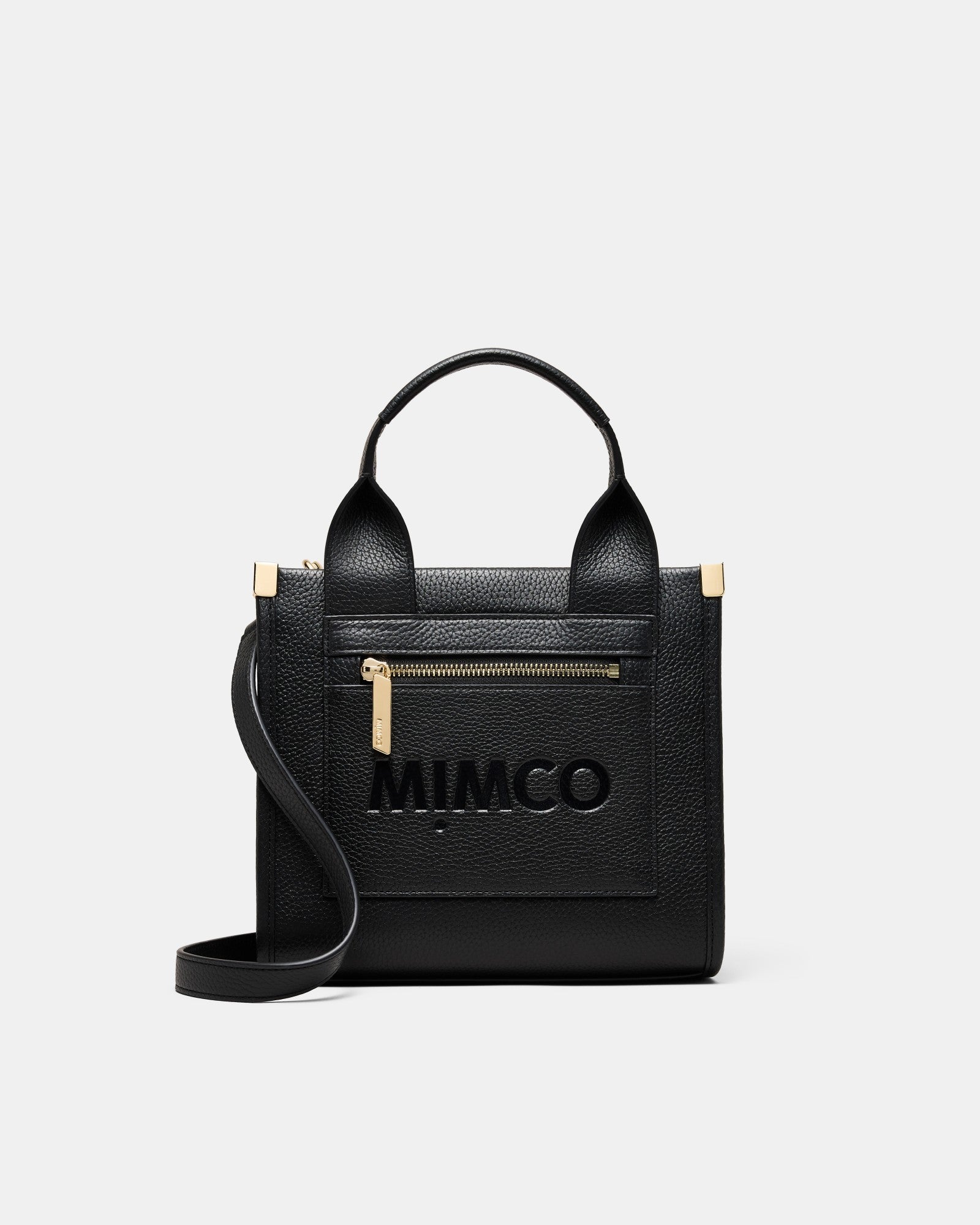 Patch Leather Mini Tote Bag - Black