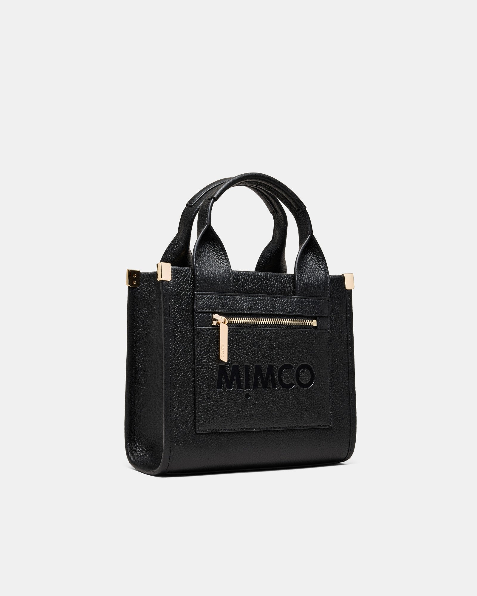 Patch Leather Mini Tote Bag - Black