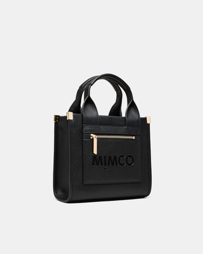 Patch Leather Mini Tote Bag - Black