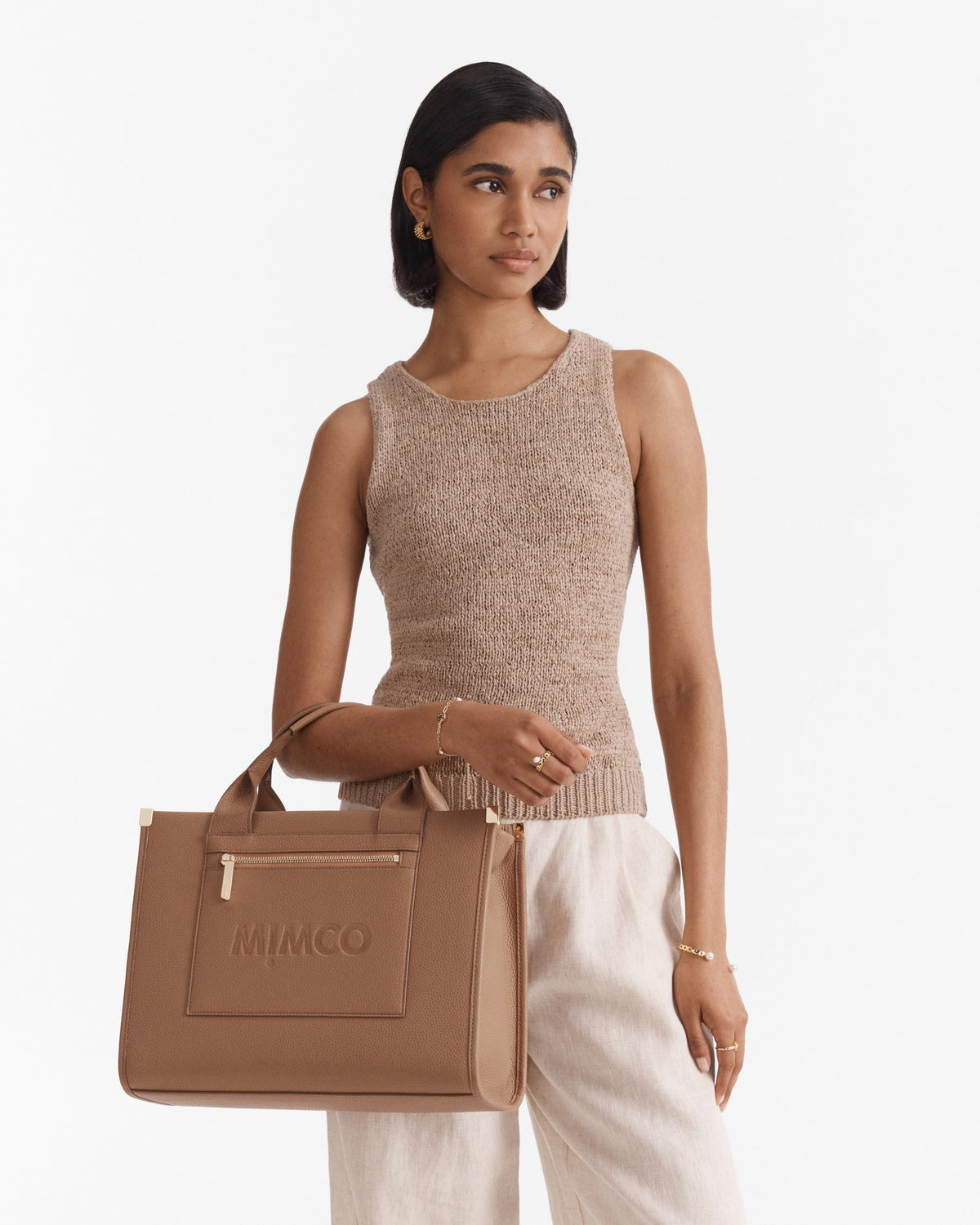 Patch Leather Tote Bag - Fawn