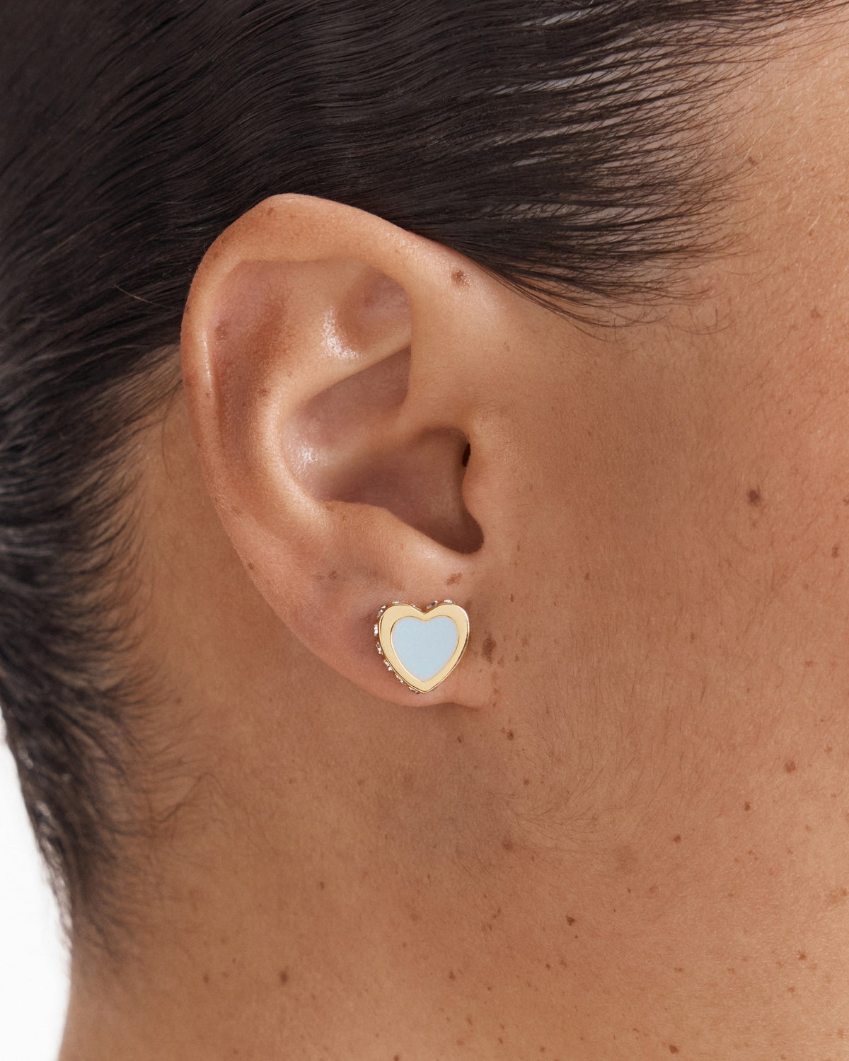 Lover Heart Stud Earrings - Sky Blue