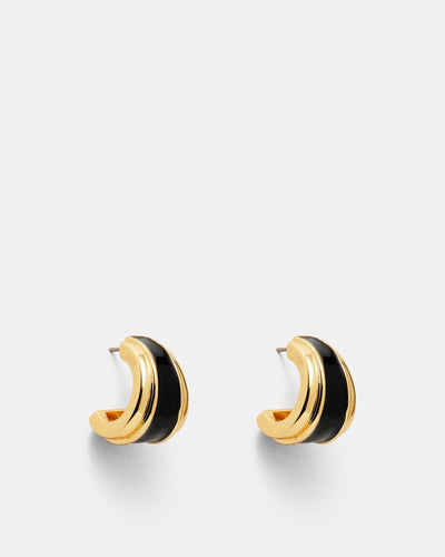 Mini Enamel Hoop Earrings - Black