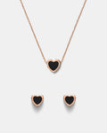 Lover Heart Earrings And Necklace Set - Black