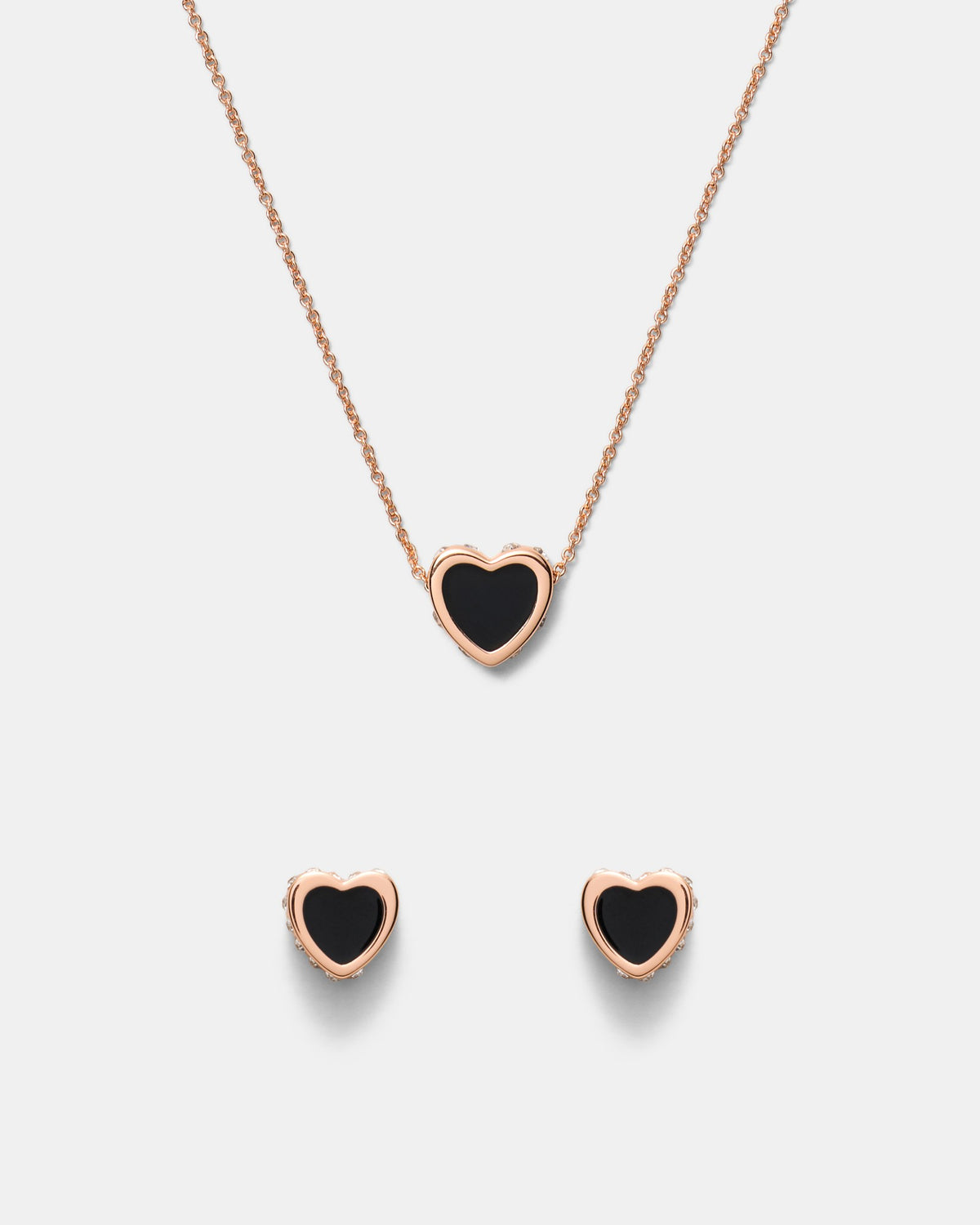 Lover Heart Earrings And Necklace Set - Black