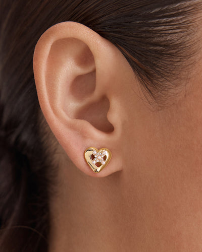 Classic Heart Stud Earrings - Gold